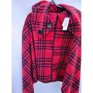 Le Moda Plaid Poncho Women‎ One Size Red New Hooded Button Fleece Wrap